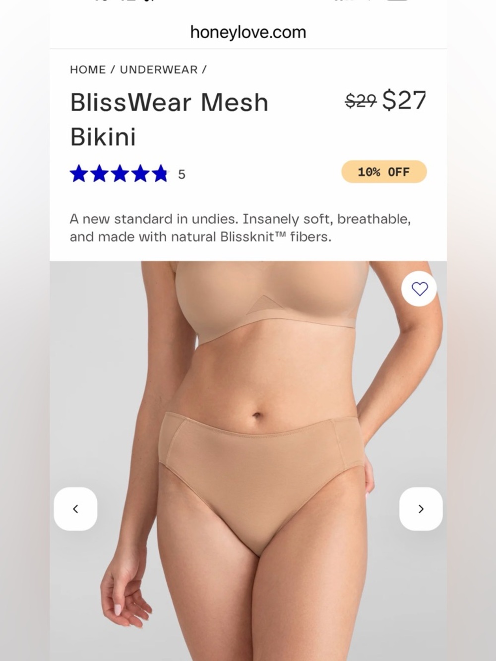 NWT Honeylove - BlissWear Mesh Bikini Panty - Sand - Picture 2 of 10